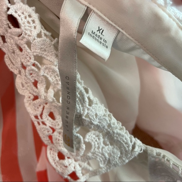 LC Lace Peterpan Collar Horizontal Coral Stripe Button Long sleeve XL Blouse - Picture 7 of 9